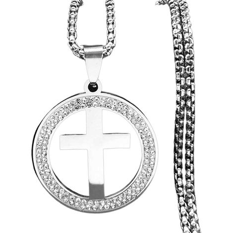 Cross Necklace - Stainless Steel - Diamond Inlaid Clavicle Chain - Lightweight Fashion Jewelry - 1 Piece