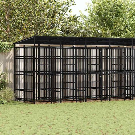 Chenil d'extérieur avec toit pour chiens Acier 14,75 m² (1/5)