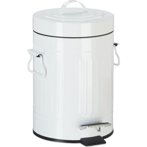Relaxdays Pedal Bin, Vintage Under Kitchen Counter & Bathroom Bin, Metal, 3 L, White