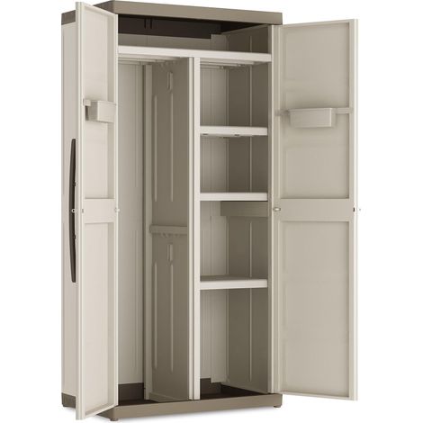 Armoire de jardin Excellence XL en polypropylène beige – Résistante aux intempéries – 4 étagères réglables – Portes verrouillables – KIS