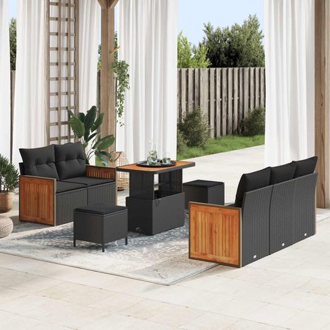 Salon de Jardin en Résine Tressée et Acier Ensemble Canapé Extérieur avec Coussins Noir 8 pièces - PANGIVO (1/5)