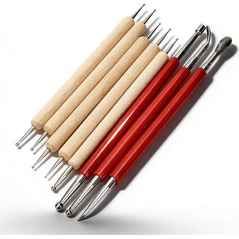 Stylet à Bille Ensemble d'outils d'artisanat en Cuir, Outil de Sculpture sur Cuir 8PCS Fait à la Main, kit de Stylo de Forage à Double tête pour façonner la Cire/PMC Argile argentée/Cuir (1/5)