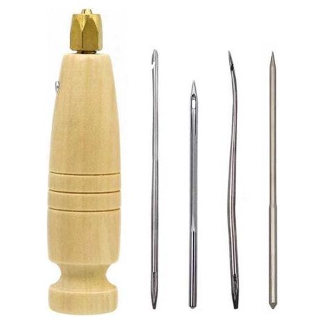 Ledernähwerkzeug mit stabilem Griff, 4 austauschbare Locher für Schuhreparaturen, Lederhandwerksbedarf (1/4)