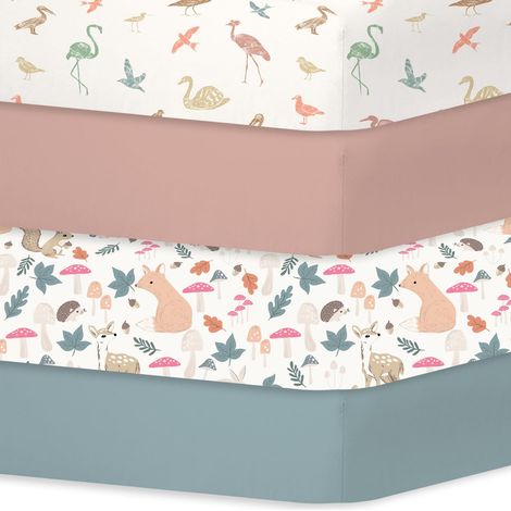 Draps pour Lit Bébé 4 Pièces 60x120 cm, Drap Housse 60x120 Lit Bébé 100% Microfibre Respirante Oeko-TEX avec Protège Matelas Amovible et Motifs Mignons(Amis de la Forêt) (1/5)
