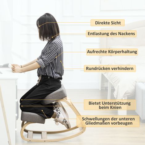 Tabouret genou ergonomique, repose-pieds rembourré pour posture saine, bois de bouleau, charge max 120 kg, gris (1/5)