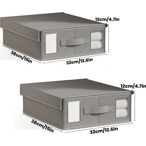 (2 grises) Boîtes de rangement pour draps avec fenêtre de visualisation et poignée (1/5)