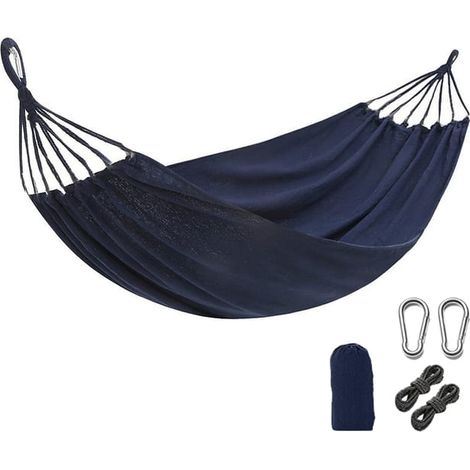Hängematte für 2 Personen 190 x 150 cm, maximale Belastung 400 kg, Outdoor-Schaukelhängematte mit Tragetasche, Seil und Karabiner, blau