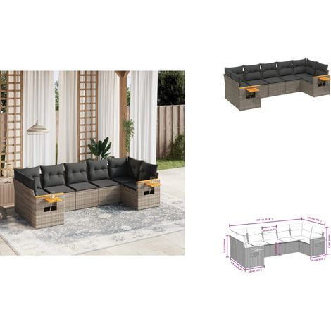 7-tlg. Garten-Sofagarnitur mit Kissen Grau Poly Rattan - Gartenmöbel - Sofasatz - Rattan Möbel - Outdoor Sofa - Esszimmergarnitur (1/3)