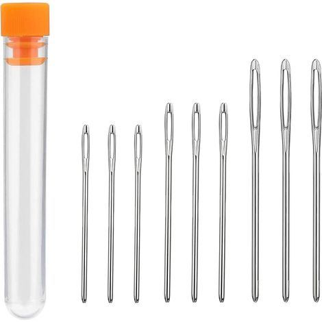 Ensemble de 9 aiguilles à coudre, aiguilles à broder rondes, grandes aiguilles droites de 5,2 cm, 6 cm et 7 cm, avec flacon transparent (1/5)