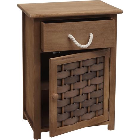 Comodino cassettiera HHG-636 legno di paulonia polyrattan marrone scuro