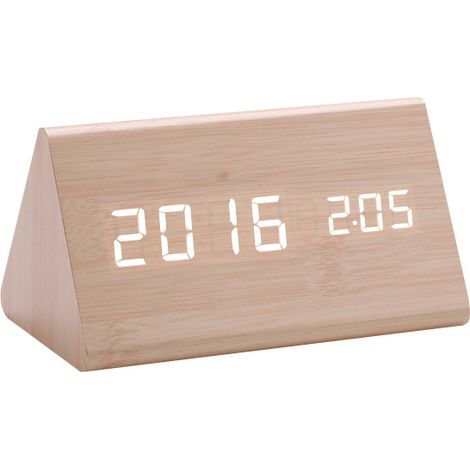 Horloge en bois LED, thermomètre, horloge électronique, réveil étudiant créatif en bois, horloge numérique triangulaire, bois de bambou (1/2)