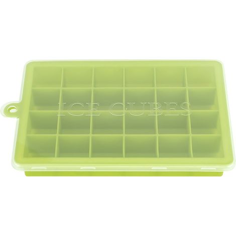 Vassoio quadrato per cubetti di ghiaccio con 24 cavità, realizzato in silicone verde, un pratico accessorio da cucina per preparare budini e cubetti di ghiaccio. (1/5)