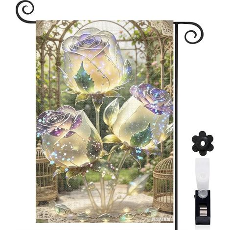 Drapeau de jardin lavande et roses violettes 30 x 45 cm décoration terrasse et extérieur (1/5)