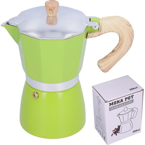 Cafetière Moka 300 ml pour gaz, alcool et plaque électrique, bouilloire à café verte