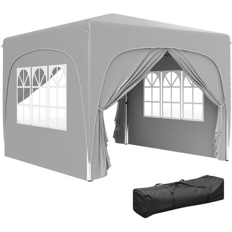 Gazebo da Giardino 3x3m Pieghevole con Altezza Regolabile, Protezione UPF50+ e Borsa, Grigio Chiaro
