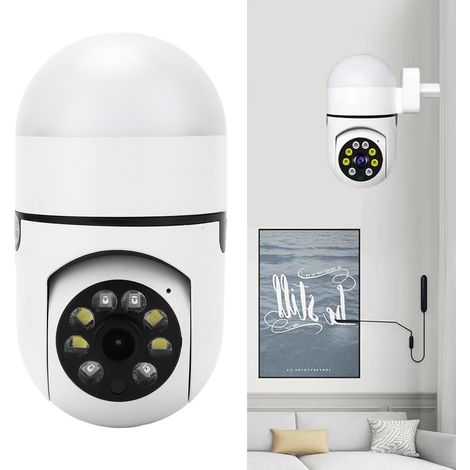 Caméra de surveillance sans fil WiFi à ampoule panoramique et inclinable de type plug-in, avec veilleuse LED HD et fonction de surveillance à domicile. (1/5)