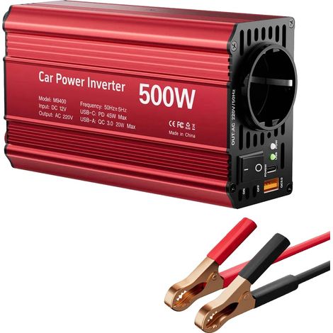 Onduleur Solaire, Conversion de Puissance de 500W, Options de Charge Rapide, Rouge (1/2)