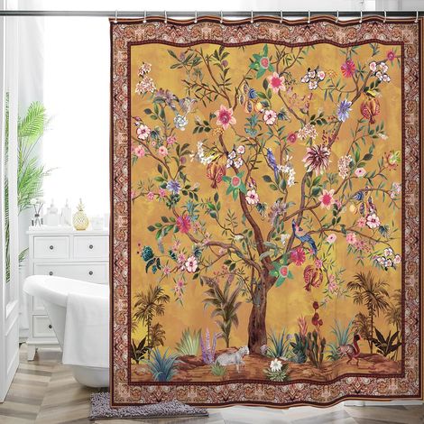 Rideau de douche bohème à motif floral coloré, en polyester brillant, pour la décoration de salle de bain, 183 x 183 cm (1/5)