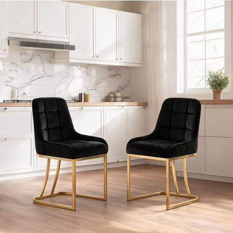 Chaise de salle à manger en velours noir et métal doré 45 x 39 x (1/5)