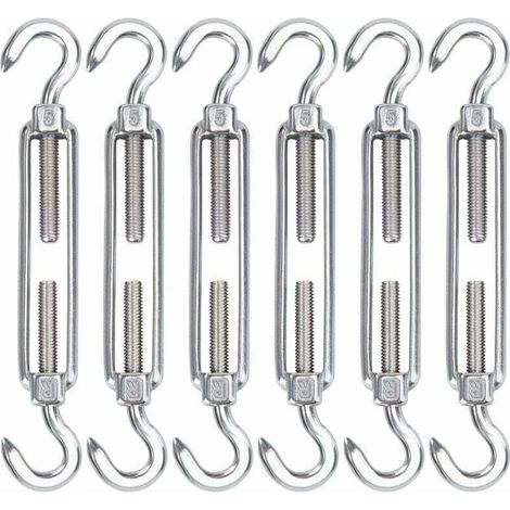 M5 Tendeur Cable Acier Inoxydable, Lot de 6 Tendeur de Fil Crochet et Crochet Réglable Heavy Duty Tension Hook & Hook pour Corde Cable Fil à Linge, Grillagefor Sun Shade Installation