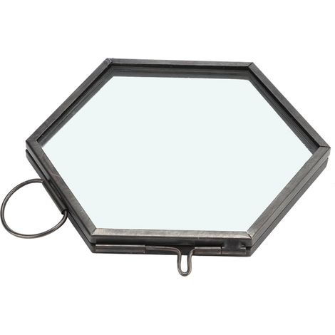 Cadre photo hexagonal géométrique suspendu en verre pour spécimen de plante ou de fleur séchée (présentoir à pinces). (1/5)
