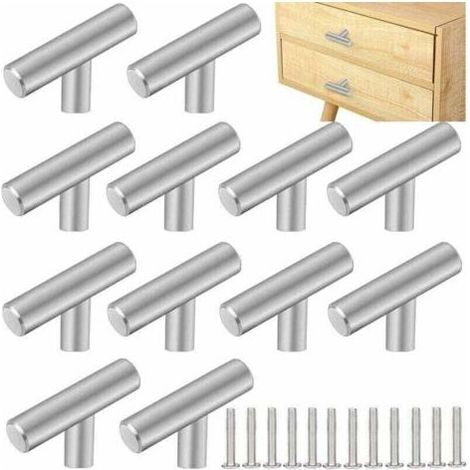 12 PCS Poignee de Meuble Cuisine Acier Inoxydable 5032mm Poignée Meuble T Bouton de Porte Argenté Boutons de Tiroir Monotrou en T Bouton de Meuble avec 12 Vis pour Armoire Porte Placard,Argent (1/4)