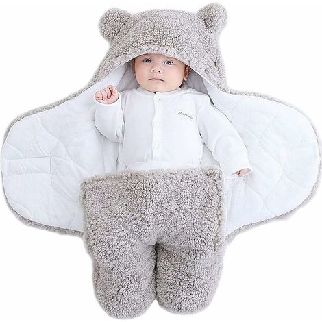 Couverture D'Emmaillotage pour Bébé Unisexe, Sac de Couchage Nid d'ange Puériculture, Gigoteuse Emmaillotage à Capuche Naissance-Gris-S(0-3 Mois) (1/5)