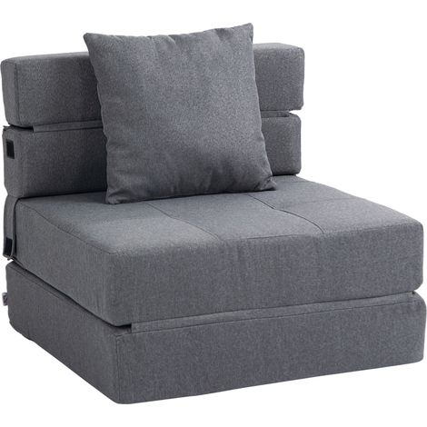 Fauteuil convertible 2 en 1 chauffeuse pliable lit d'appoint tissu polyester respirant avec coussin 70x70x61cm gris foncé (1/5)