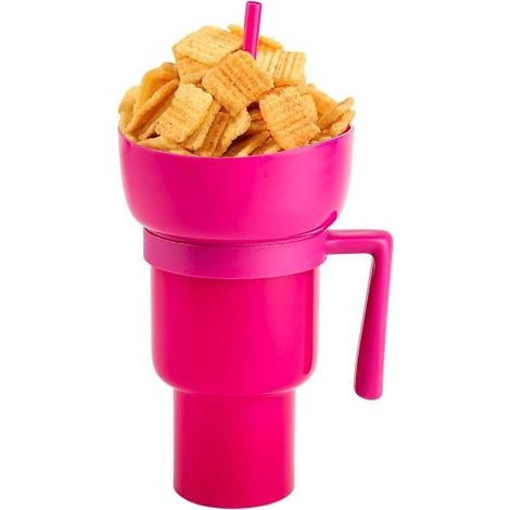Gobelet 2 en 1 pour boissons et collations, gobelet de stade, bol à collations avec paille, gobelet réutilisable pour boissons et collations (1/5)