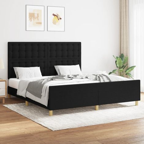 Lit double pour adulte avec tête de lit - Cadre de lit Noir 160x200 cm Tissu BV475396 - BonneVie (1/5)