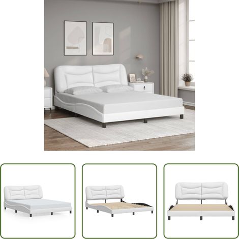 Cadre de lit - Cadre de lit sans matelas Hvar blanc 160x200 cm similicuir (1/5)