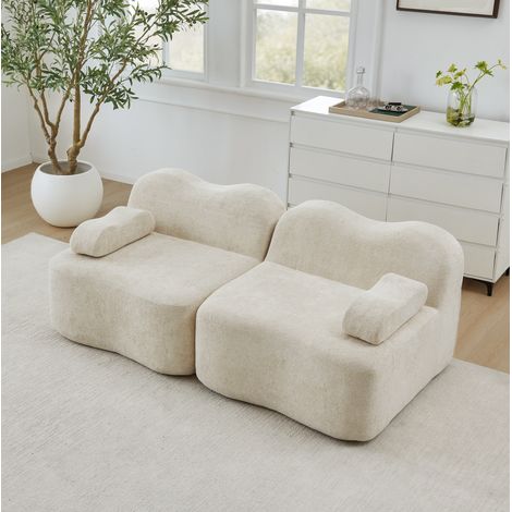 Divano modulare 2 posti 178x96x72 cm beige in velluto con seduta profonda e cuscini removibili (1/5)