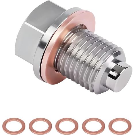 Bouchon De Vidange D'Huile Magnétique M141.5 avec 5 Pièces Joint en Cuivre Ensemble Bouchon Vidange Kit Raccords Remplacement D'écrou vis Vidange Retour Pour Plupart Voitures Modèles (1/5)