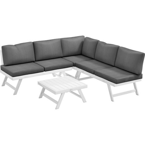 Ensemble salon jardin 4 pièces dimensions 115 cm x 61 cm x 65 cm gris et blanc mobilier extérieur terrasse