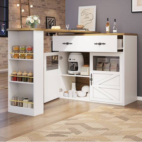 MEUBLIV Table bar extensible 138-204 x 39 x 104 cm blanche – pivotante 360° (1/5)