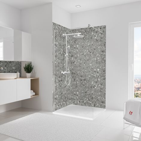 Schulte pack de 2 panneaux muraux 100x210 cm, revêtement pour douche et salle de bains, placement facile, DécoDesign SOFTTOUCH, ceppo di gré gris (1/5)