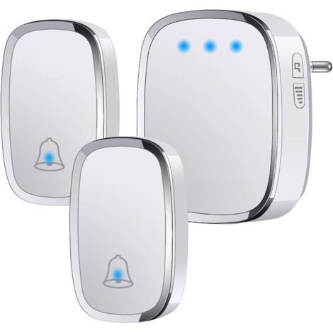 Sonnette sans Fil Extérieur Étanche IP44, Sonnette de Porte 300 Mètres, Kit de Carillon avec LED Flash, 2 Émetteurs et 1 Récepteur, 5 Niveaux de Volume, 36 Mélodies (1/5)