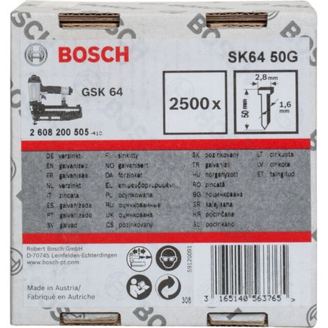 Goupille à tête fraisée SK64 50G Bosch, 1,6 mm, 50 mm, galvanisée - 2608200505