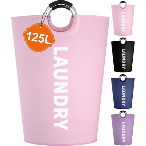125L Faltbarer Wäschekorb mit Aluminiumgriff, Freistehend, Rosa (1/5)