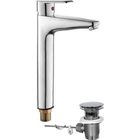 Mitigeur de lavabo haut, complet, en laiton chromé