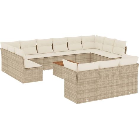 Set sofás de jardín 14 pzas con cojines ratán sintético beige vidaXL (1/5)
