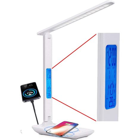 LED à intensité variable avec chargeur sans fil Protection des yeux Lampe de bureau Lampe de lecture, port de charge USB