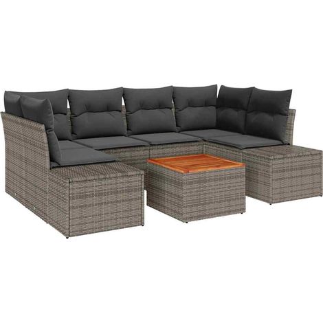 Garden Sofa Set with Cushion 7 pcs Grey Poly Rattan vidaXL (1/5)