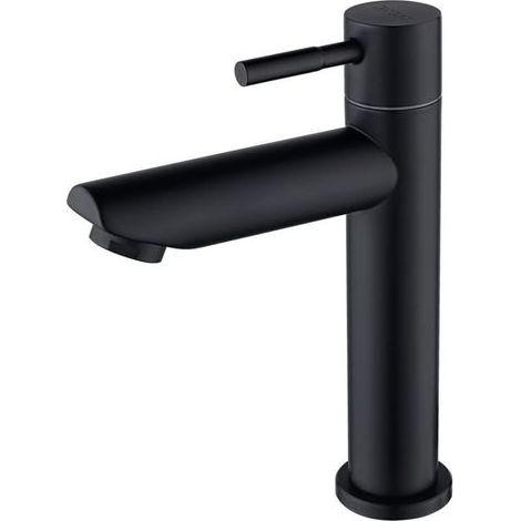 Robinet lave main eau froide uniquement, robinet lavabo eau froide pour WC, robinetterie avec Bec Hauteur 100mm en acier inoxydable Noir Matte (1/4)