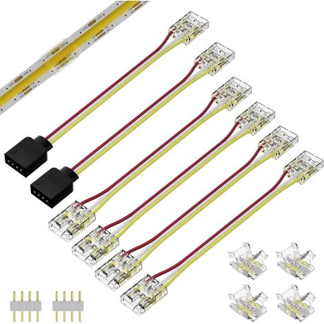 Connecteurs de Ruban LED CCT COB 4 broches 10 mm, connecteurs d'extension à double extrémité réglables CCT inclus, connecteurs intermédiaires sans espace pour Srtips LED CCT 10 mm (12 pièces) (1/5)