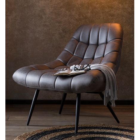 Fauteuil de Relaxation XXL en Simili Cuir Marron Foncé avec Pieds en Métal Noir - PANGIVO (1/3)