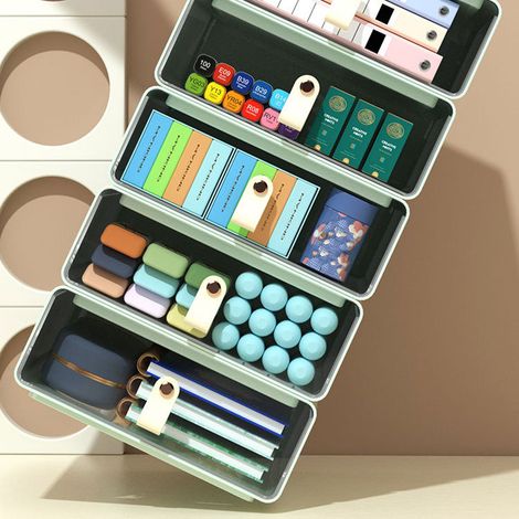 Kreative Aufbewahrungsbox mit transparenten Schubladen, stapelbare Aufbewahrungsbox mit großem Fassungsvermögen für Büros, Studentenwohnheime und Schreibtische, apfelgrün. (1/5)