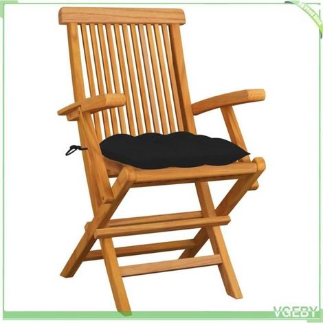 Chaise de jardin - FAFEICY - 3062536 - Teck massif - Pliable - Coussins noirs - Lot de 3 (1/5)