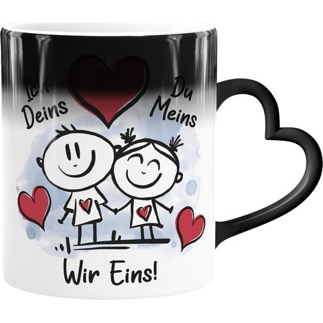 Tasse avec anse en forme de cœur Changeant de couleur Amour Stickman Love You Cœur Cadeau Saint Valentin Anniversaire Tasse Coeur (1/2)