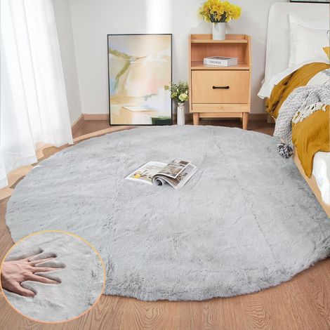 Teppich Rund Grau Waschbar Kunstfell Wohnzimmer 180 cm (Rund) Grau (1/5)